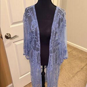 LC Lauren Conrad Blue Sheer Floral Tunic